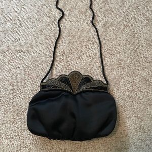 Beaded black silk evening bag